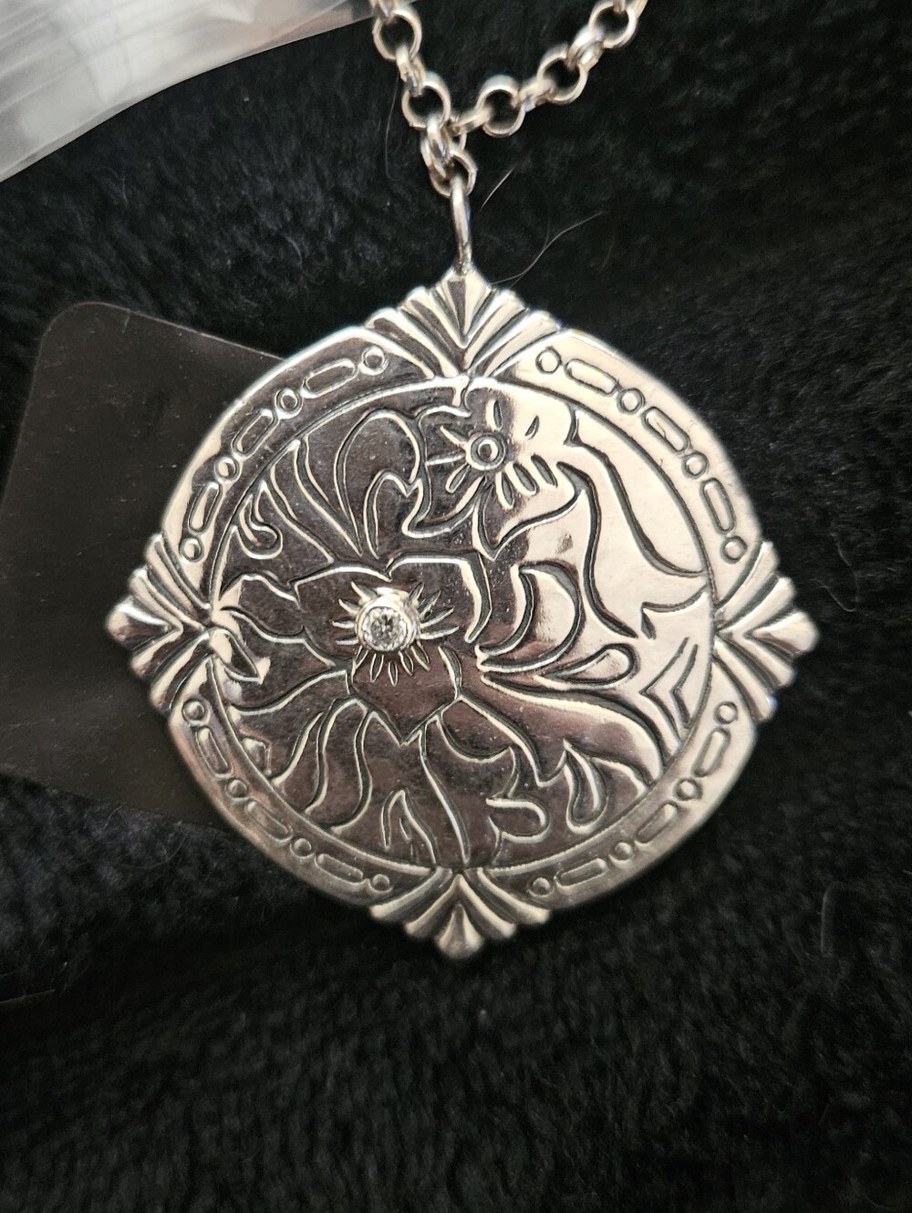 Silpada Silver Floral Medallion Necklace with Clear Stone